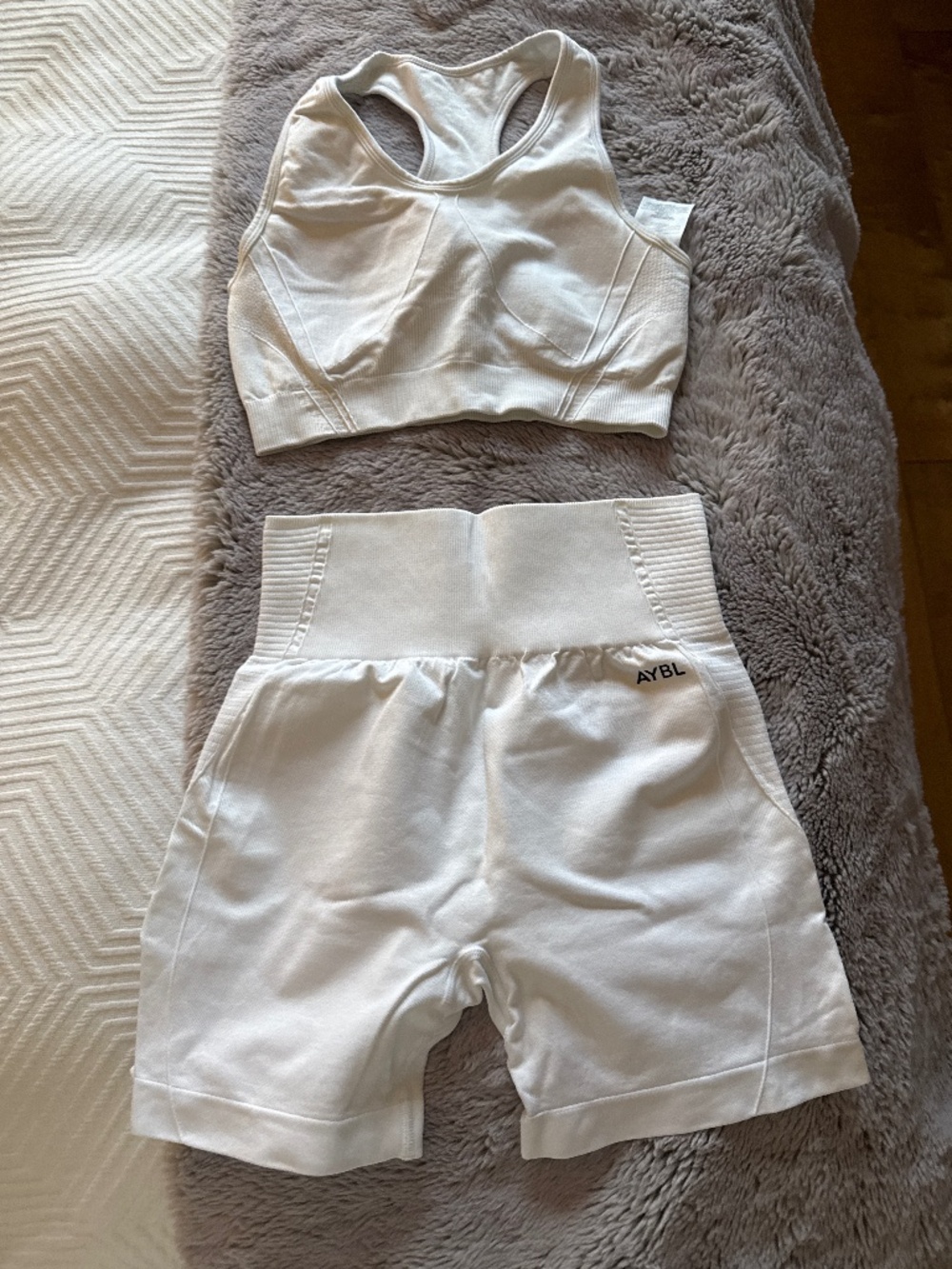 AYBL White Seamless Racerback Sports Bra & High-Waist Shorts Set